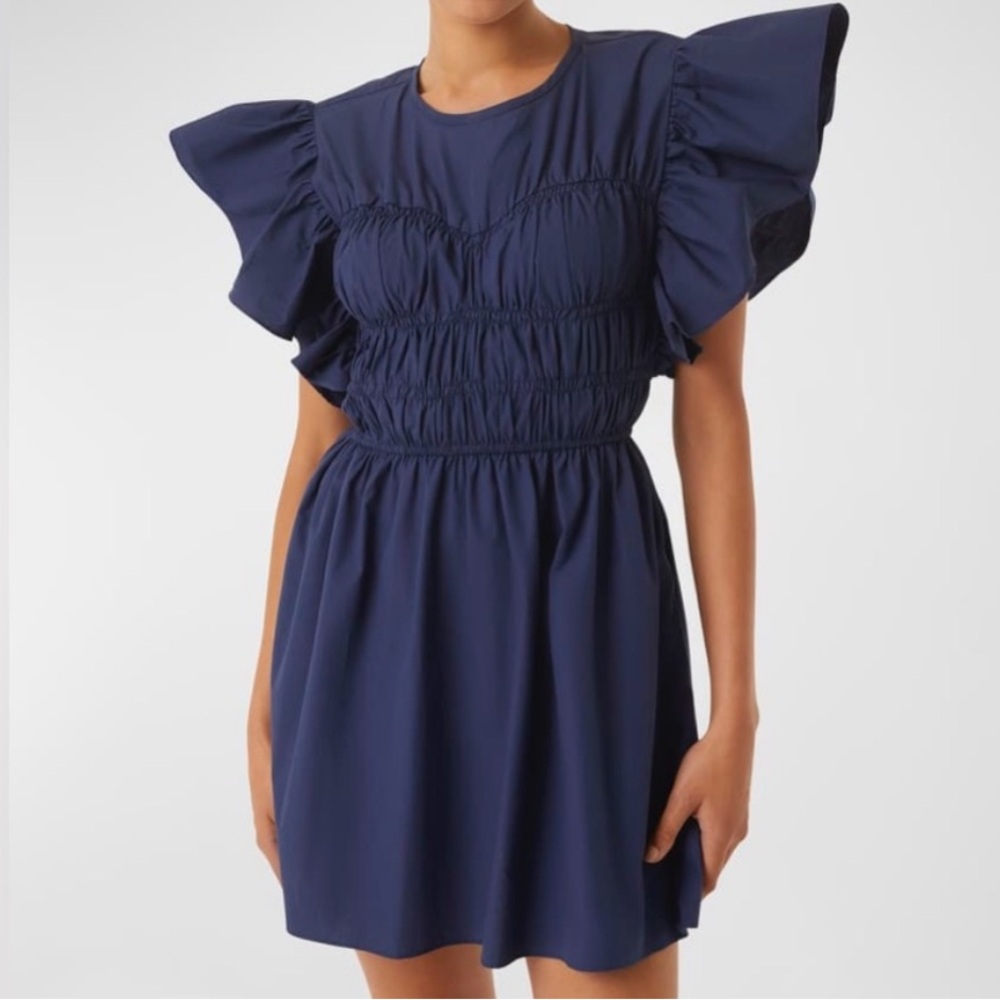 Misa LA Radha Shirred Ruffle-Sleeve Poplin Mini Dress Sz M cotton revolve
